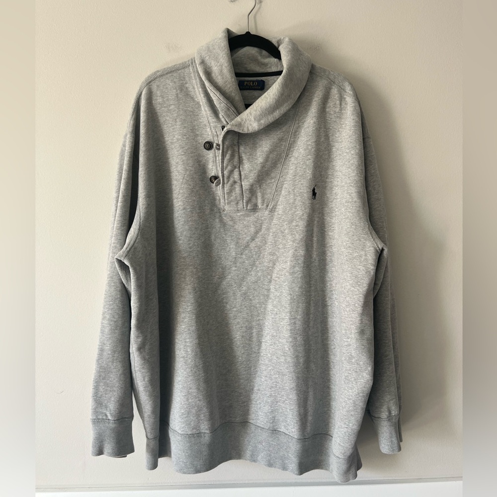 Polo Ralph Lauren Gray Luxury Jersey Shawl Pullover Sweatshirt Men’s 3XB Big